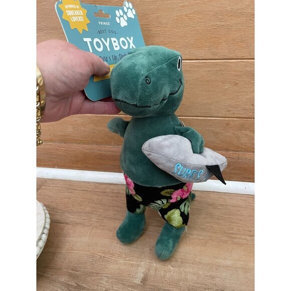 NWT Plush Dinosaur Dog Toy With Squeaker & Surfboard By Fringe Best Dog Toybox - Picture 2 of 5